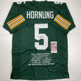 Autographed/Signed Paul Hornung Green Bay Green Stat Football Jersey JSA COA