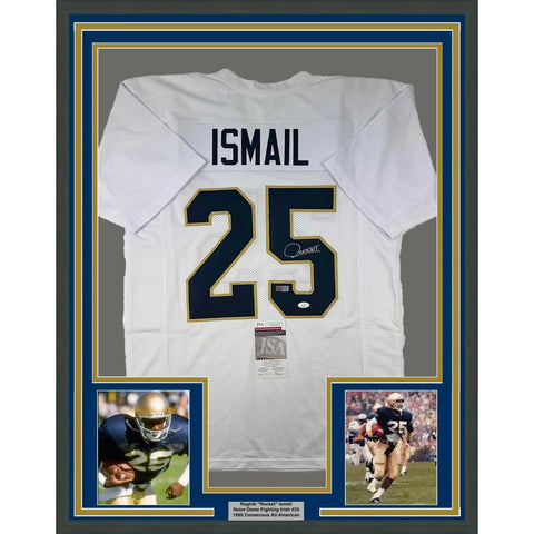 Framed Autographed/Signed Raghib Ismail Rocket 33x42 ND White Jersey JSA COA