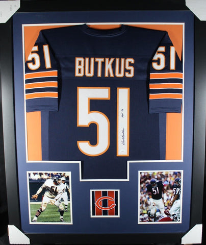 DICK BUTKUS (Bears navy TOWER) Signed Autographed Framed Jersey JSA