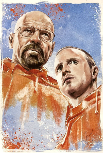 Walter White Jesse Pinkman 13x19 Breaking Bad Lithograph Signed by Tony Santiago