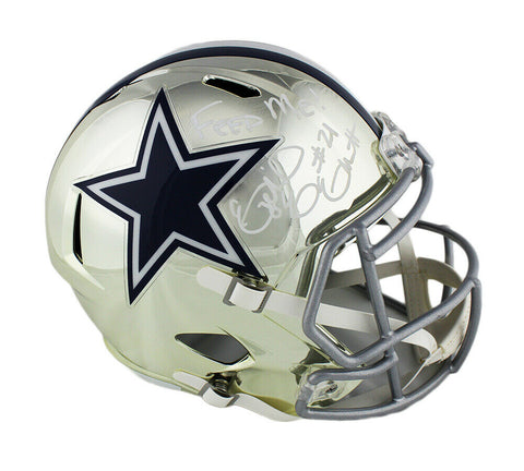 Ezekiel Elliott Signed Dallas Cowboys Speed Full Size Chrome Helmet - "Feed Me"