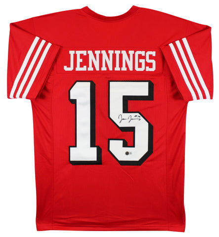 Jauan Jennings Authentic Signed Red Pro Style Jersey w/ Dropshadow BAS