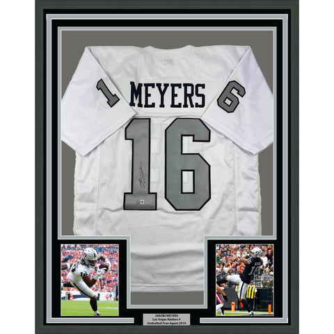 Framed Autographed/Signed Jakobi Meyers 35x39 Las Vegas White Jersey BAS COA