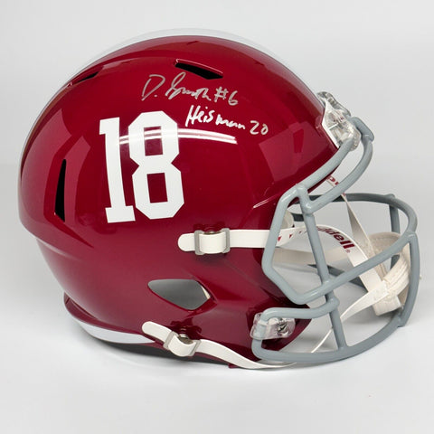 Devonta Smith Signed Alabama Crimson Tide FS Replica Helmet w Heisman 20 Beckett