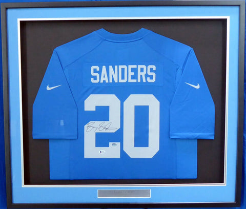 LIONS BARRY SANDERS AUTOGRAPHED SIGNED FRAMED BLUE NIKE JERSEY BECKETT 162419