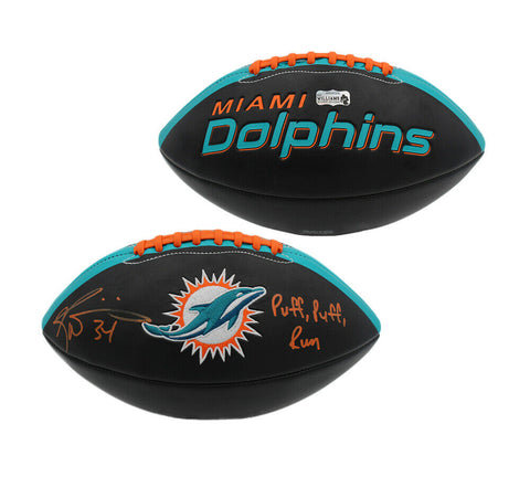 Ricky Williams Signed Miami Dolphins Embroidered Black Football w- "Puff Puff Ru