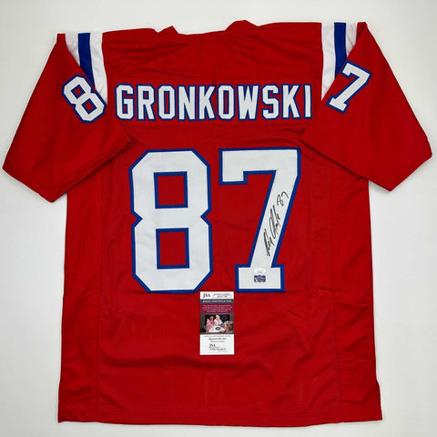 Autographed/Signed Rob Gronk Gronkowski New England Red Football Jersey JSA COA