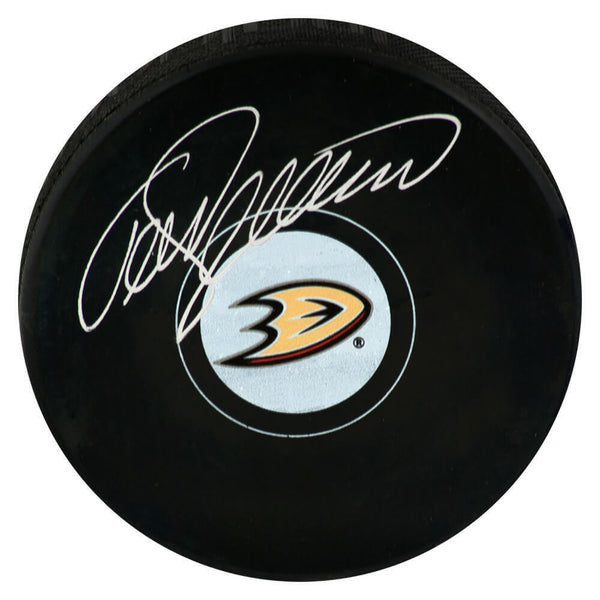 Teemu Selanne Signed Anaheim Ducks Team Logo Hockey Puck - (SCHWARTZ COA)