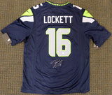 SEAHAWKS TYLER LOCKETT AUTOGRAPHED FRAMED BLUE NIKE JERSEY MCS HOLO 162378