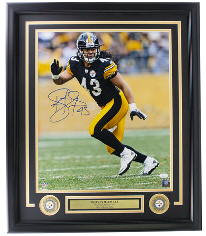 Troy Polamalu Signed Framed Pittsburgh Steelers 16x20 Photo JSA