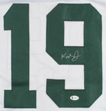 Keyshawn Johnson Signed New York Jets White Jersey (Beckett COA) 3xPro Bowl W.R.