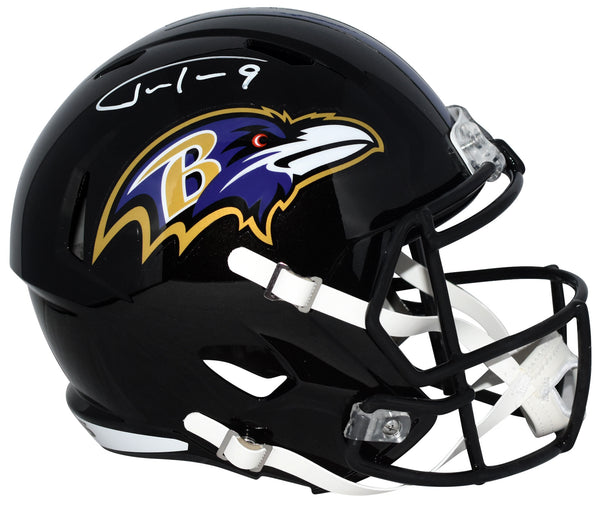 JUSTIN TUCKER AUTOGRAPHED BALTIMORE RAVENS FULL SIZE SPEED HELMET BECKETT