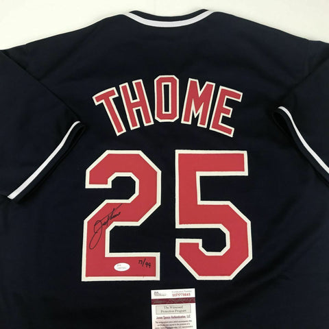 Autographed/Signed JIM THOME Cleveland Blue Baseball Jersey JSA COA Auto