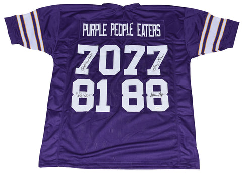 ALAN PAGE CARL ELLER MARSHALL LARSEN SIGNED VIKINGS PURPLE PEOPLE EATERS JERSEY