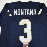 Autographed/Signed JOE MONTANA Notre Dame Blue College Football Jersey JSA COA