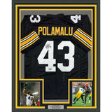 Framed Autographed/Signed Troy Polamalu 35x39 Pittsburgh Retro Jersey JSA COA