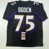 Autographed/Signed JONATHAN OGDEN HOF 13 Baltimore Black Jersey JSA COA Auto