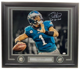 Jalen Hurts Signed Framed 16x20 Eagles Spotlight Throw Photo Hurts So Good JSA