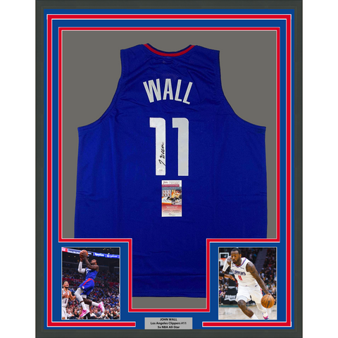 Framed Autographed/Signed John Wall 33x42 Los Angeles Blue Jersey JSA COA