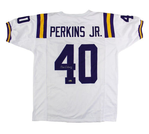 Harold Perkins Signed LSU Custom White Jersey