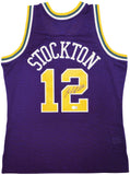 JAZZ JOHN STOCKTON AUTOGRAPHED PURPLE M&N 1991-92 JERSEY L BECKETT 224354