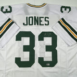 Autographed/Signed Aaron Jones Green Bay White Football Jersey Beckett BAS COA