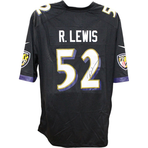 Ray Lewis Autographed/Signed Baltimore Ravens Nike Black XL Jersey Beckett 48421