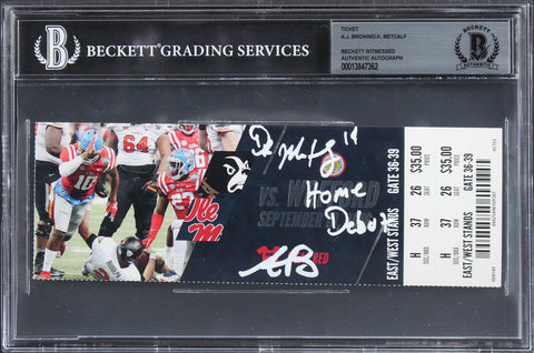 Ole Miss A.J. Brown & D.K. Metcalf Home Debut Signed 2016 Ticket Stub BAS Slab