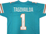 MIAMI DOLPHINS TUA TAGOVAILOA AUTOGRAPHED TEAL JERSEY BECKETT BAS QR 227791