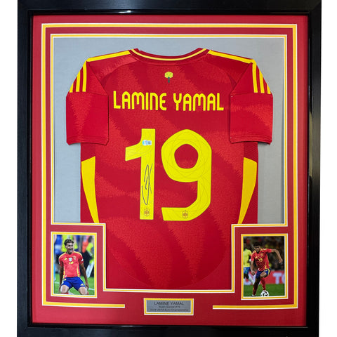 Framed Autographed/Signed Lamine Yamal 35x39 Spain Red Soccer Jersey BAS COA