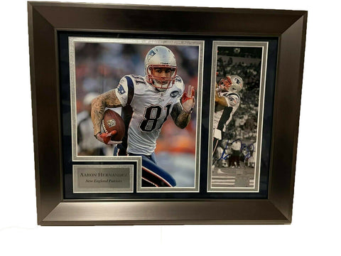 Aaron Hernandez Signed Autographed Cut Custom Framed To 11x14 NEP