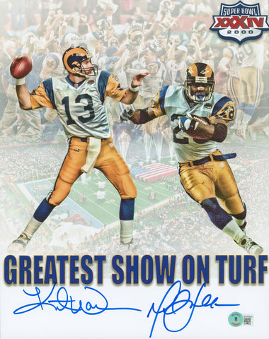 Rams Kurt Warner & Marshall Faulk Signed 11x14 Custom Edit Photo BAS Witnessed