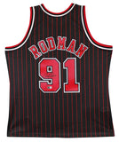 Bulls Dennis Rodman Signed Black M&N HWC Swingman Jersey w/ Black Sig BAS Wit