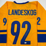 Autographed/Signed Gabriel Landeskog Yellow Team Sweden Hockey Jersey JSA COA