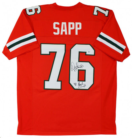 Warren Sapp Signed Miami Hurricane Jersey Inscribed 91 Ntl. Champs (Beckett COA)