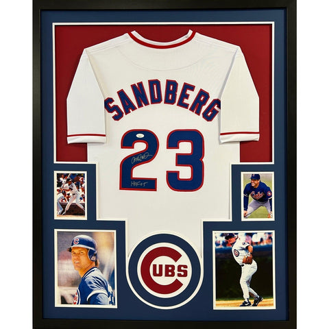 Ryne Sandberg Autographed Signed Framed White Chicago Cubs Jersey JSA