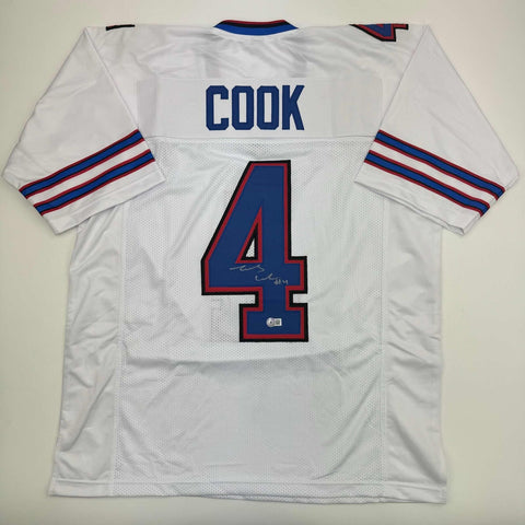 Autographed/Signed James Cook Buffalo White Football Jersey Beckett BAS COA