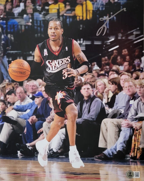 Allen Iverson Autographed Philadelphia 76ers 11x14 Photo Black Jersey Beckett