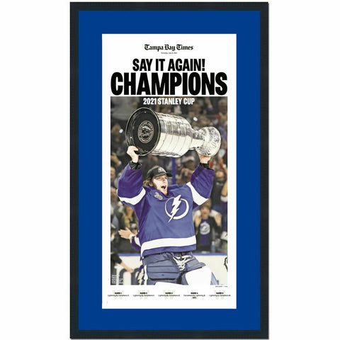 Framed Tampa Bay Times Lightning 2021 Stanley Cup Champs Newspaper 17x27 Photo 1