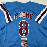 Autographed/Signed Bob Boone 80 WS Champs Philadelphia Retro Blue Jersey JSA COA