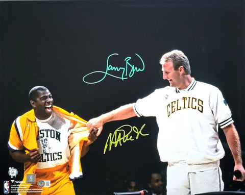 Larry Bird & Magic Johnson Signed Celtics Lakers 16x20 Photo Beckett Witnessed