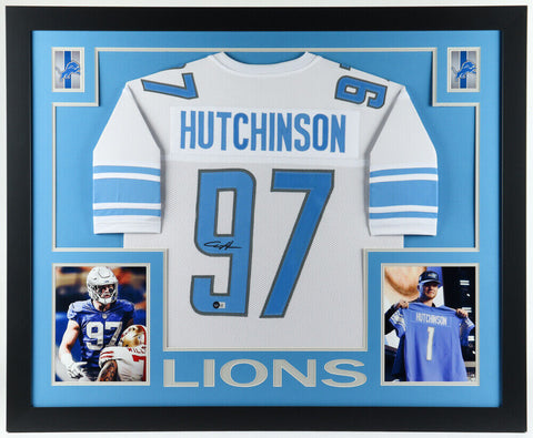 Aidan Hutchinson Signed 35x43 Framed Detroit Lions Jersey (JSA COA) #2 Pick 2022