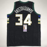 Autographed/Signed GIANNIS ANTETOKOUNMPO Milwaukee Black Jersey JSA COA Auto