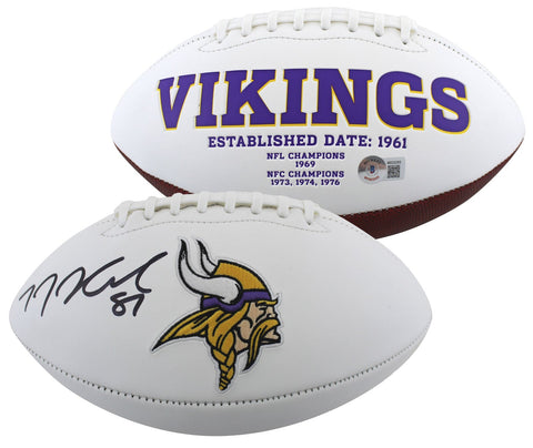 Vikings T.J. Hockenson Authentic Signed White Panel Logo Football BAS Witnessed