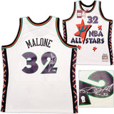 JAZZ KARL MALONE AUTOGRAPHED WHITE & PURPLE M&N 1995 AS JERSEY XL BECKETT 211885