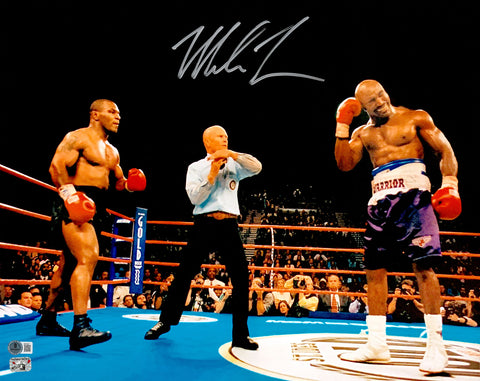 MIKE TYSON AUTOGRAPHED 16X20 PHOTO VS. EVANDER HOLYFIELD BECKETT BAS QR 230029