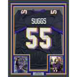 Framed Autographed/Signed Terrell Suggs 35x39 Baltimore Black Jersey JSA COA #2