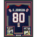 FRAMED Autographed/Signed ANDRE JOHNSON 33x42 Houston Blue Jersey JSA COA Auto