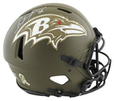 Ravens Ray Lewis Signed Salute To Service Full Size Speed Proline Helmet BAS Wit