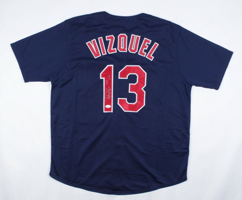 Omar Vizquel Signed Cleveland Indians Blue Jersey Inscribed "11X GG" (JSA COA)